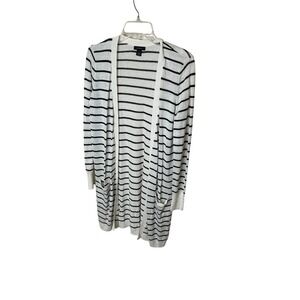 Halogen Women's Striped Linen Open Front Long Cardigan‎ Sweater